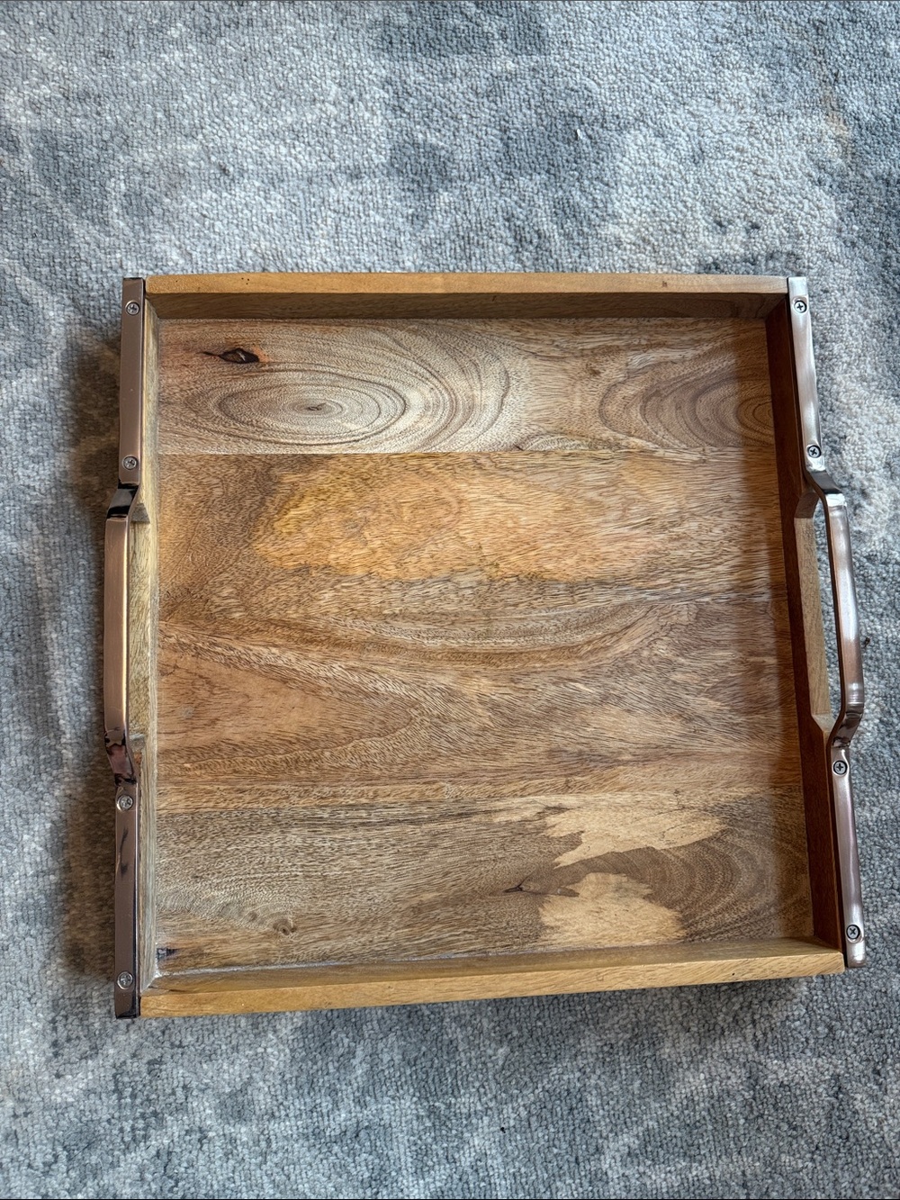 New Crate & Barrel Wooden Block Rose Copper Metal Vanity Tray
